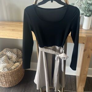 Black and Plaid Long Sleeved Dress